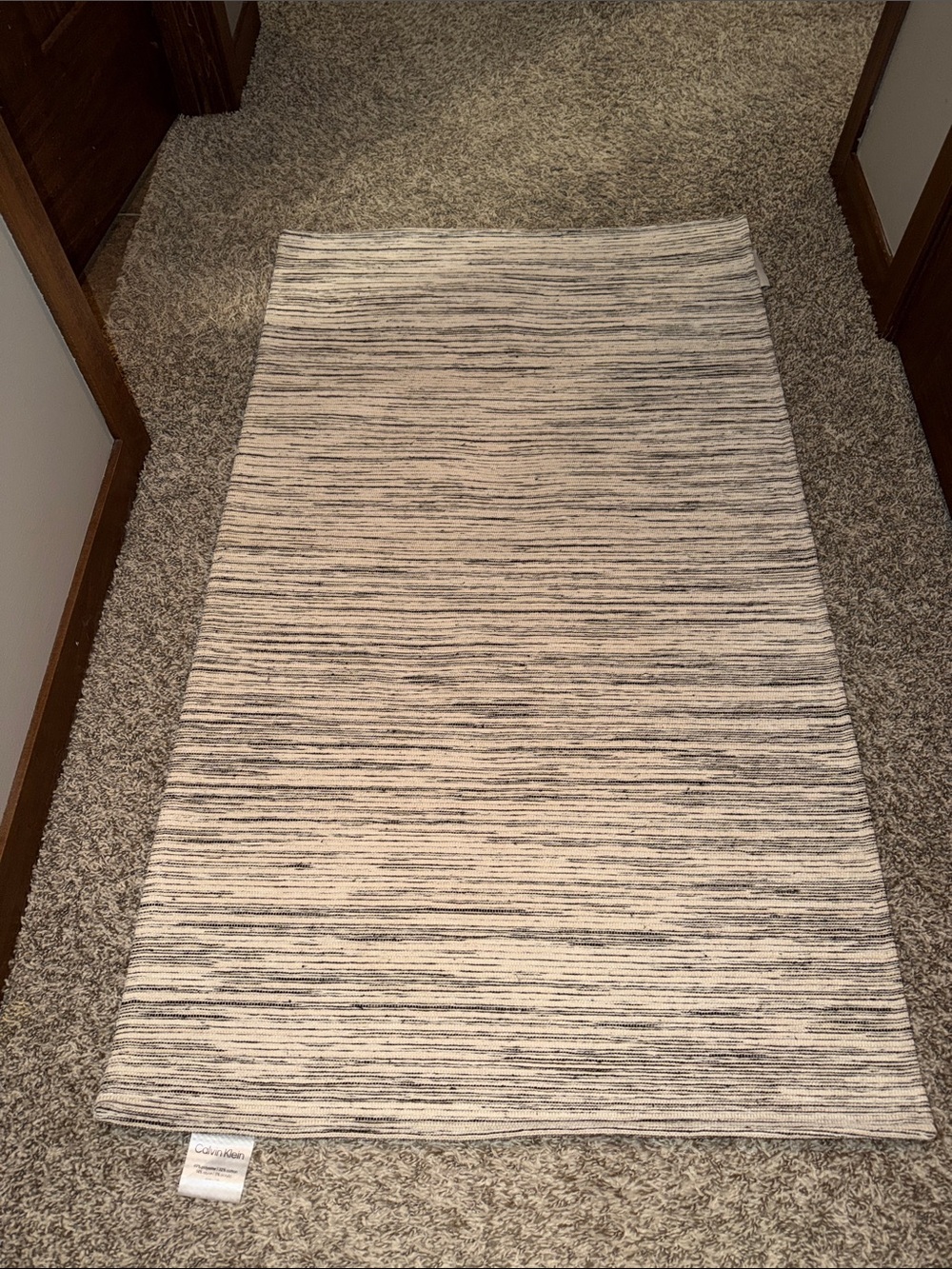 Calvin Klein Ivory and Black Striated Rug